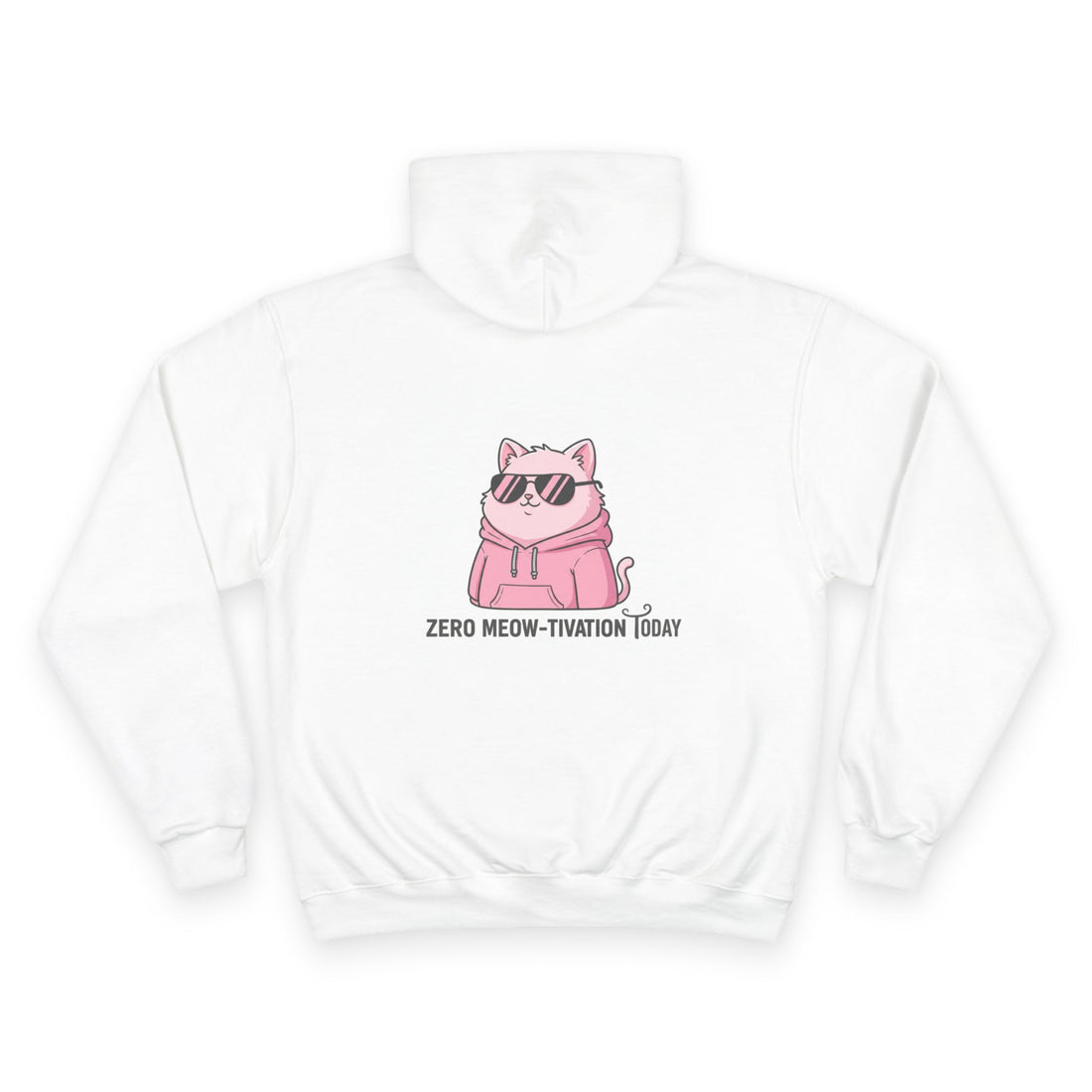 Zero Meow-tivation Hoodie — Cute Pink Cat with Sunglasses