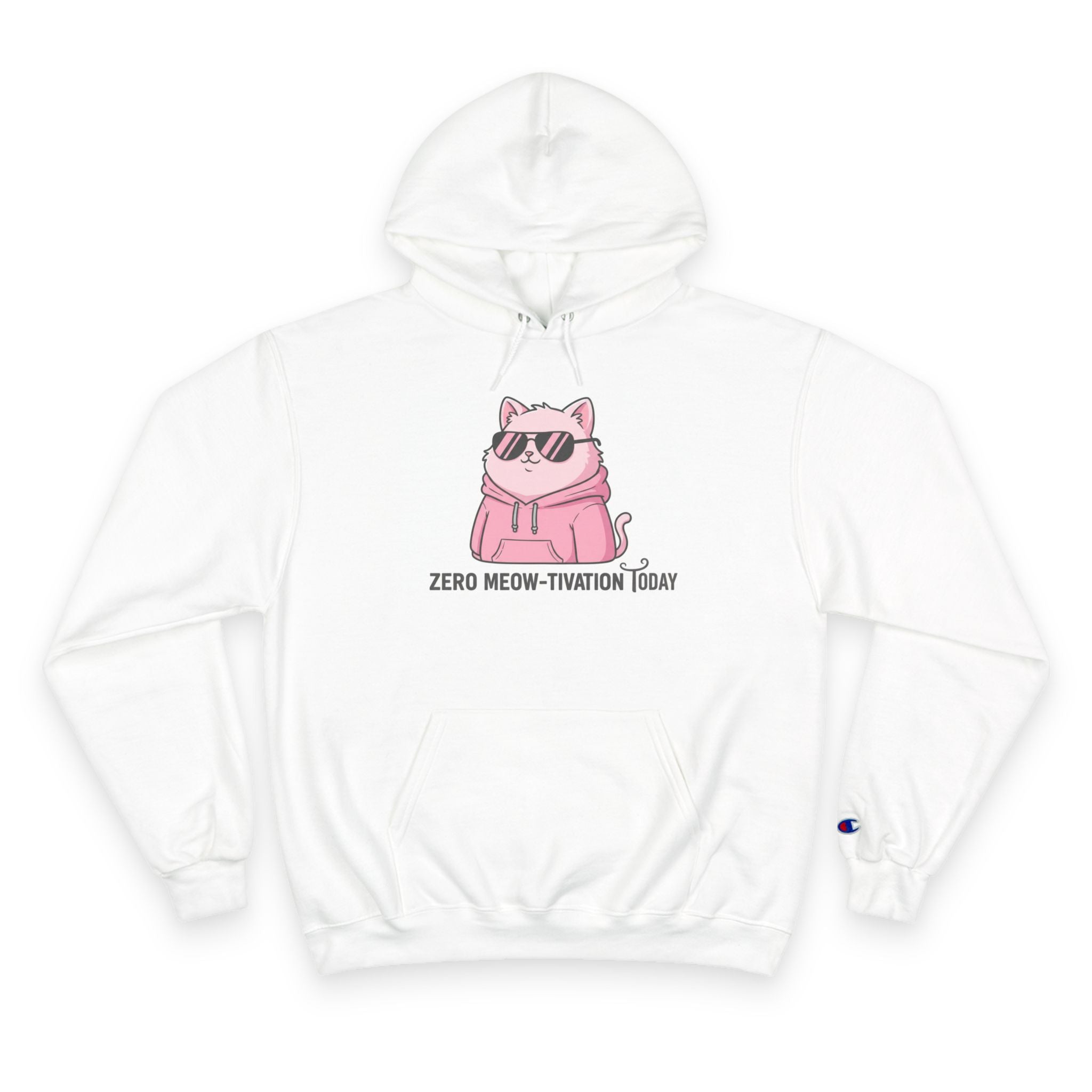 Zero Meow-tivation Hoodie — Cute Pink Cat with Sunglasses