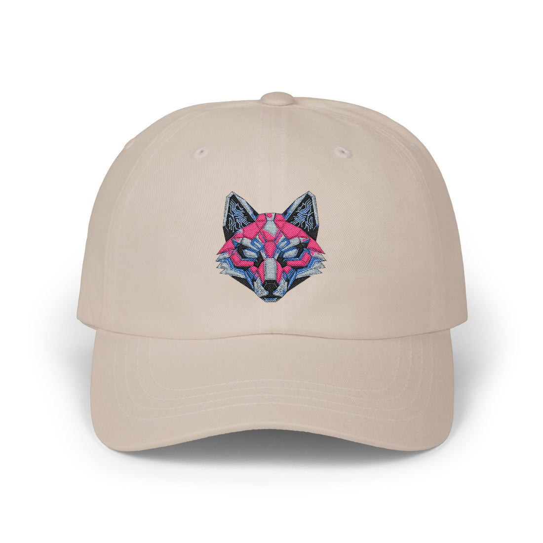 Embroidered Neon Fox Dad Cap — White Classic Baseball Hat