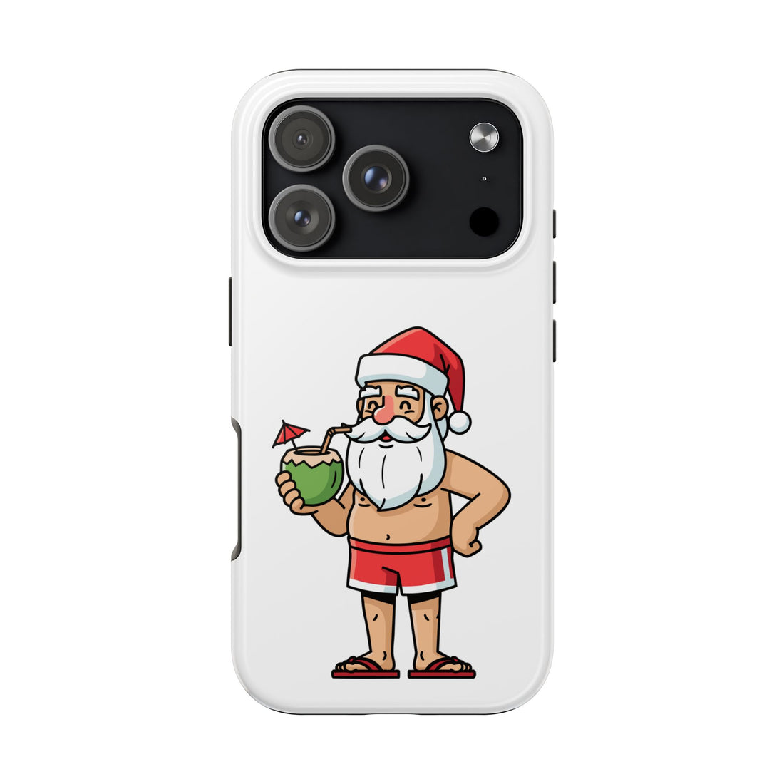 Santa in Swim Trunks Tough iPhone 17 Series Case — Holiday Beachy Christmas Phone Cover
