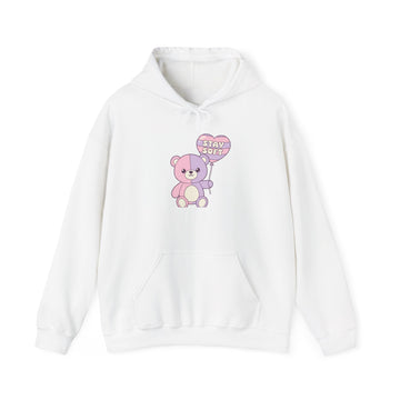 Cute Pink Teddy Hoodie — 'Stay Soft' Heart Balloon Graphic Sweatshirt