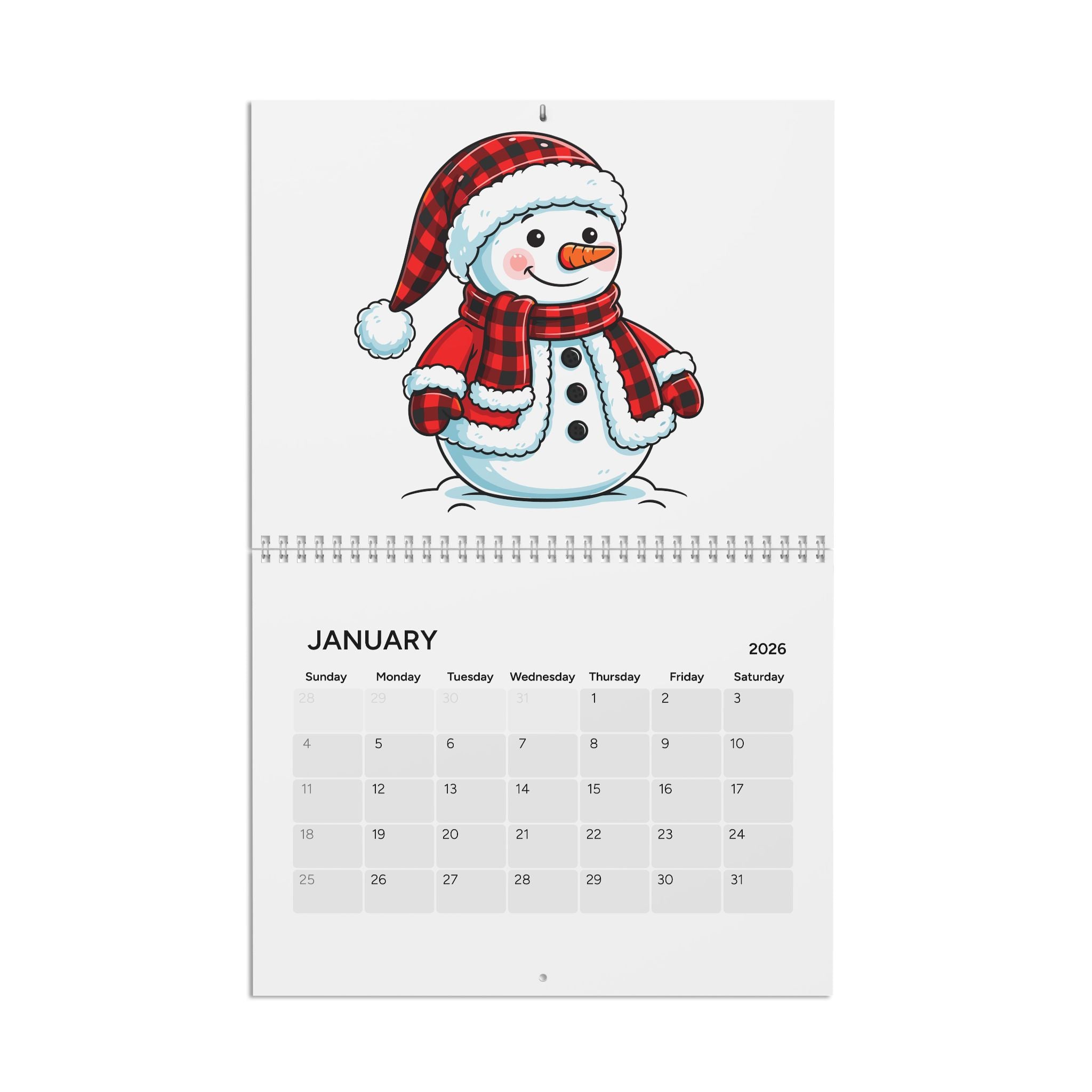 2026 Snowman Wall Calendar — Holiday Seasonal Monthly Planner