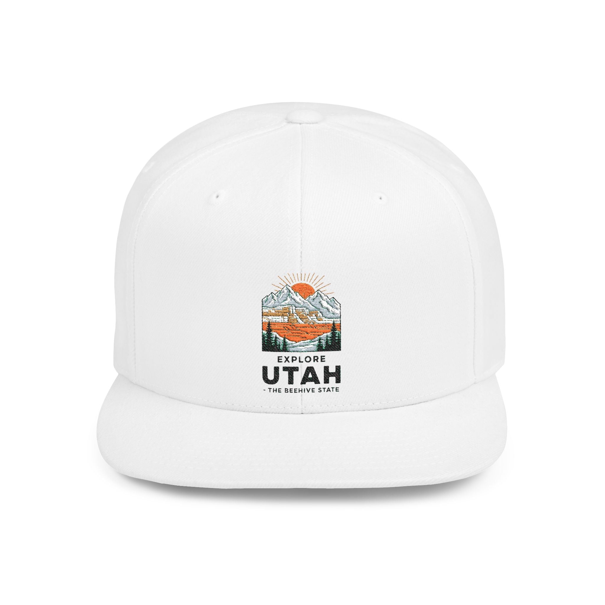 Explore Utah Flat Bill Snapback Hat — Retro Mountain Outdoors Cap