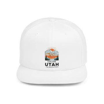 Explore Utah Flat Bill Snapback Hat — Retro Mountain Outdoors Cap
